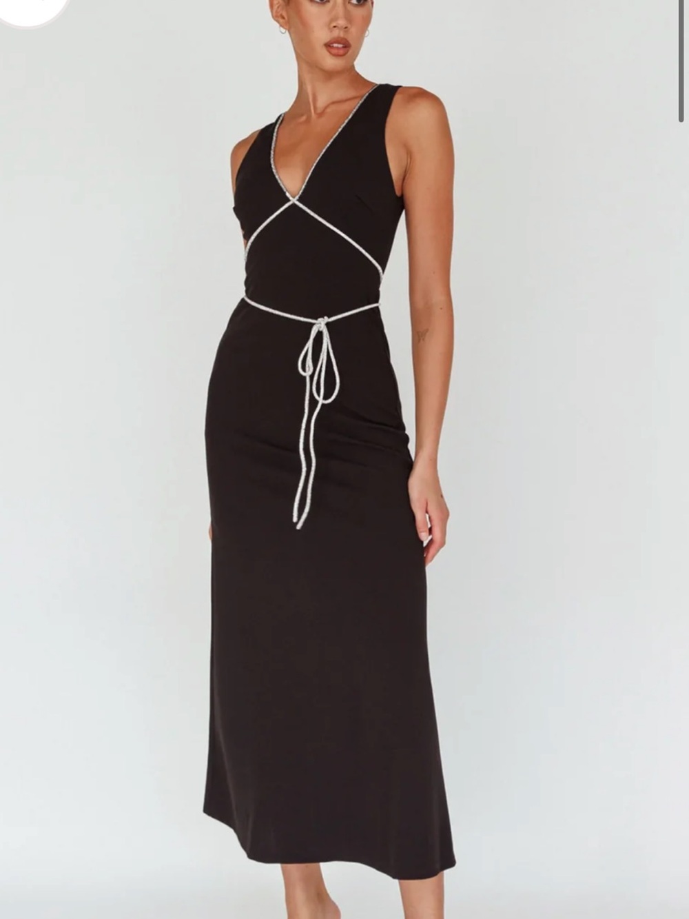 Black Maxi Dress with Contrast Rope Trim